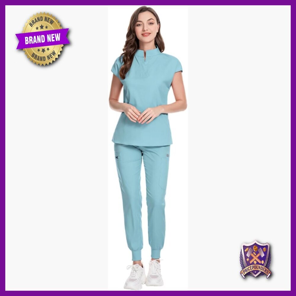 Medical Scrub Set, Stretch Polyester, Stand-Up Collar, Short Sleeve